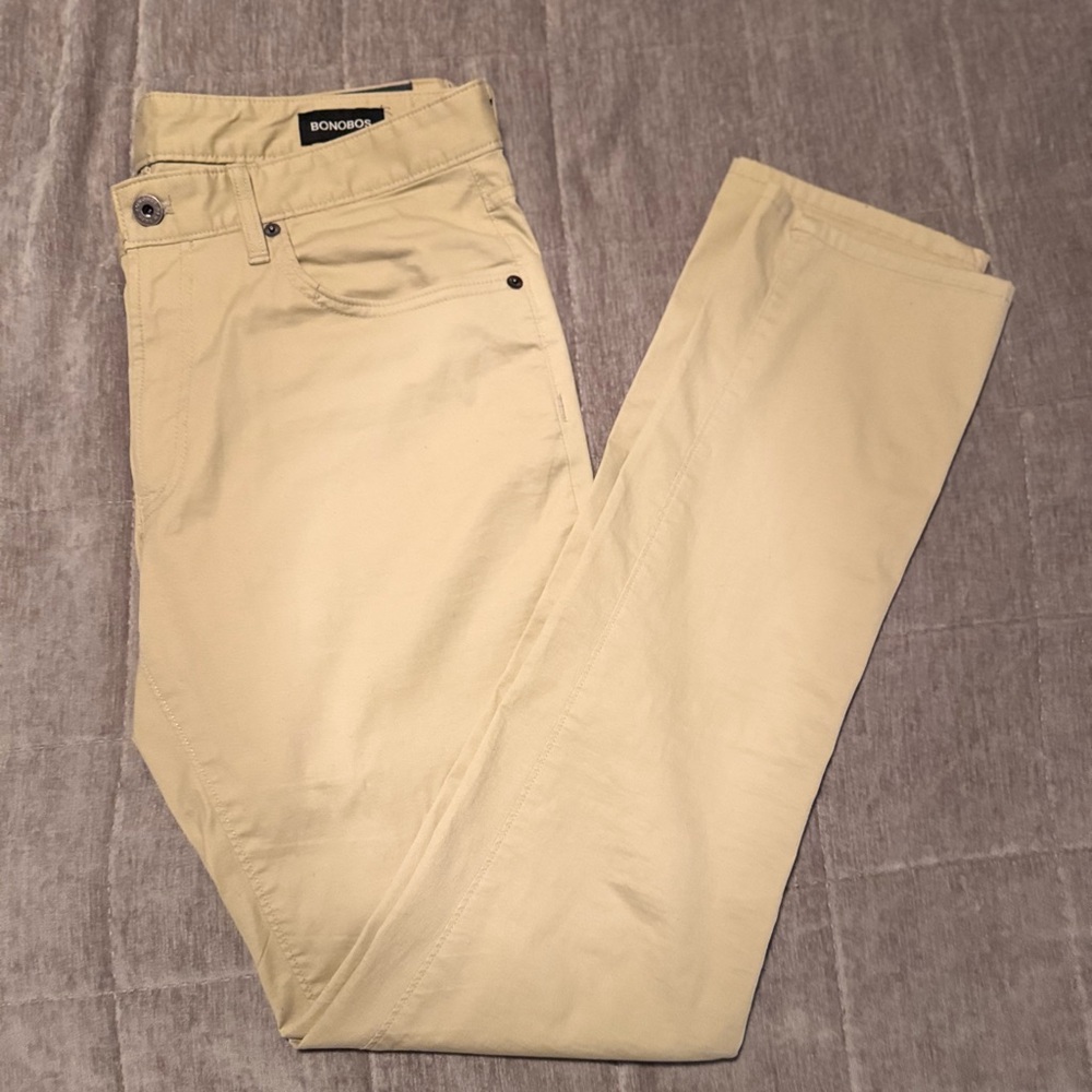 Bonobos Mens Travel Jean Pant size 33/34 Tailored fit Rye/Beige